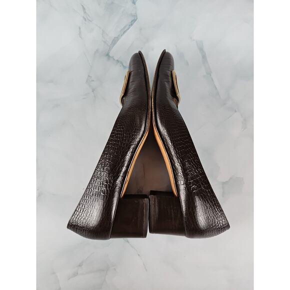 Vintage Salvatore Ferragamo Brown Snakeskin Leather Block Heel Pumps size 9 2A - Picture 8 of 10